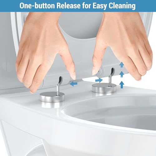 Soft Close Elongated Toilet Seat – White, Quick Release Hinges, Non-Slip Bumpers, Quiet, Easy to Clean – Fits Most American Standard Elongated Toilets – Easy Installation – White, Elongated, Regular - size: Elongated