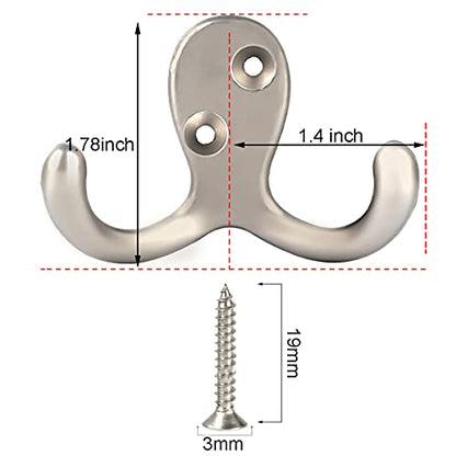 IBosins 10 Pack Silvery Double Prong Coat Hooks Wall Mounted with 20 Screws | Heavy Duty Retro Double Hooks Utility Hooks for Coat, Scarf, Bag, Towel, Key, Cap, Cup, Hat - color: 10 Pcs Silvery