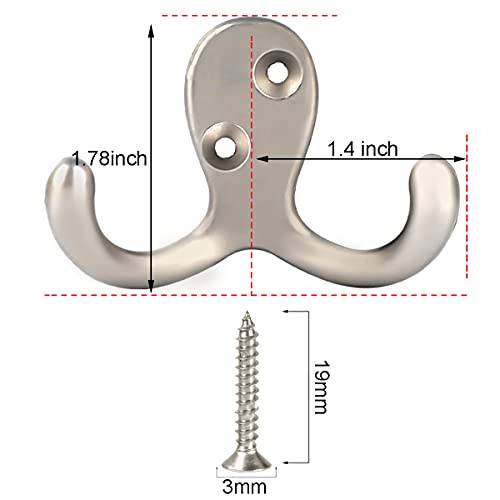 IBosins 16 Pack Silvery Double Prong Coat Hooks Wall Mounted with 32 Screws | Heavy Duty Retro Double Hooks Utility Hooks for Coat, Scarf, Bag, Towel, Key, Cap, Cup, Hat - color: 16 Pcs Silvery