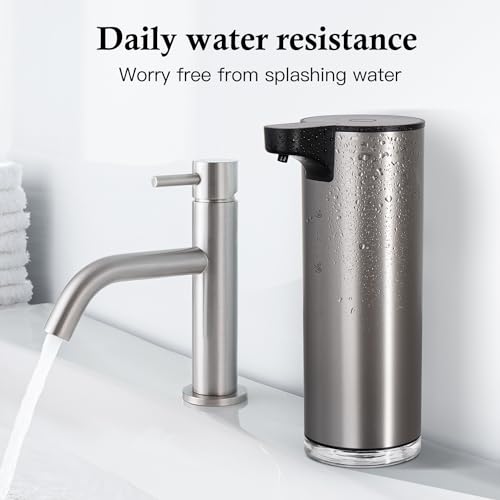 Automatic Soap Dispenser, Rechargeable Stainless Steel Foaming Soap Dispenser Touchless for Bathroom Auto Hand Soap Pump for Kitchen, Xmas Gift,9oz - color: Silver-black