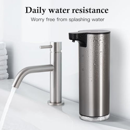 Automatic Soap Dispenser, Rechargeable Stainless Steel Foaming Soap Dispenser Touchless for Bathroom Auto Hand Soap Pump for Kitchen, Xmas Gift,9oz - color: Silver-black