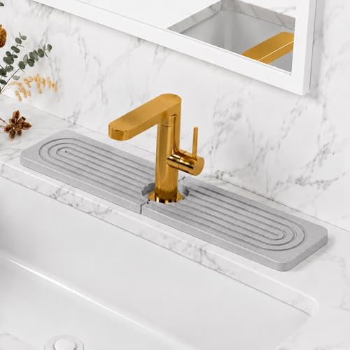 Stone Faucet Mat for Kitchen Sink, Super Water Absorbing,Gray, 15.6"x3.9" | Diatomite, Fast-Drying,Super Water Absorbing, Eco-Friendly, Faucet Splash Guard For Bathroom or Kitchen Counter - color: Gray, size: 15.6" x 3.9"