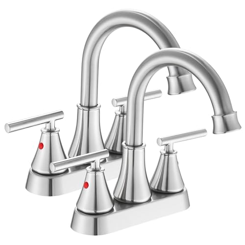 Bathroom Sink Faucet 4 Inch 2 Handle Centerset Brushed Nickel Lead-Free Modern Bathroom Faucet Vanity Faucet with Pop-up Drain Stopper and Supply Hoses(Set of 2) - color: Brushed Nickel-set of 2
