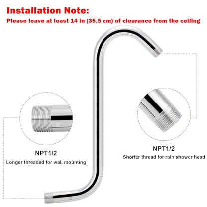 NearMoon S Shaped Shower Head Riser Arm, Shower Extender Arm with Flange, Standard 1/2" Connection- Bathroom Accessory (12 Inch, Chrome) - color: Chrome, style: 12 Inch