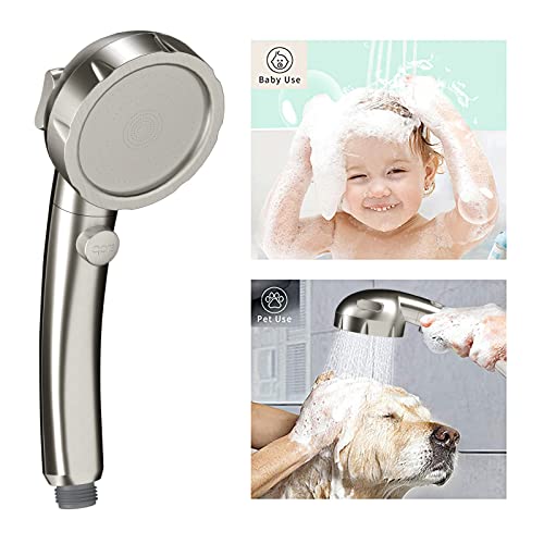 Drill-Free High Pressure Handheld Shower Head with ON/OFF Switch, 3 Spray Modes - Brushed Nickel | 3 Spray Modes with ON/OFF Switch, Detachable Dog Shower Attachment, Pet Shower Wand with Bracket & Hose, Brushed Nickel - color: Brushed Nickel