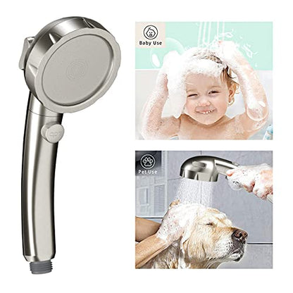 Drill-Free High Pressure Handheld Shower Head with ON/OFF Switch, 3 Spray Modes - Brushed Nickel | 3 Spray Modes with ON/OFF Switch, Detachable Dog Shower Attachment, Pet Shower Wand with Bracket & Hose, Brushed Nickel - color: Brushed Nickel