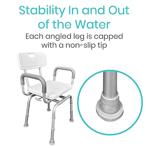 Vive Swivel Shower Chair for Inside Shower - Seat for Elderly, Disabled, Adults, Seniors - 360° Rotating, Narrow & Height Adjustable - Tub Bench Stool for Bathroom Mobility with Removable Back & Arms | Adults, Seniors - 360° Rotating, Narrow & Height Adju
