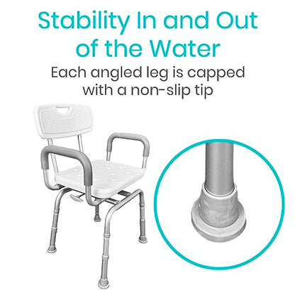Vive Swivel Shower Chair for Inside Shower - Seat for Elderly, Disabled, Adults, Seniors - 360° Rotating, Narrow & Height Adjustable - Tub Bench Stool for Bathroom Mobility with Removable Back & Arms | Adults, Seniors - 360° Rotating, Narrow & Height Adju