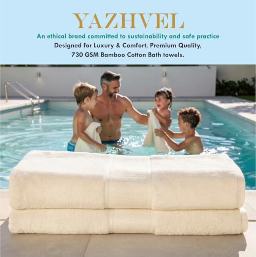 Bamboo Viscose Bath Towel Set Terry - Pack of 6 - Ivory - 30 x 60 in – 60% Viscose Derived from Bamboo 40% Cotton – 730 GSM Plush & Soft Feel - Oeko-TEX Certified - Spa-Luxe Drying Comfort - color: Ivory