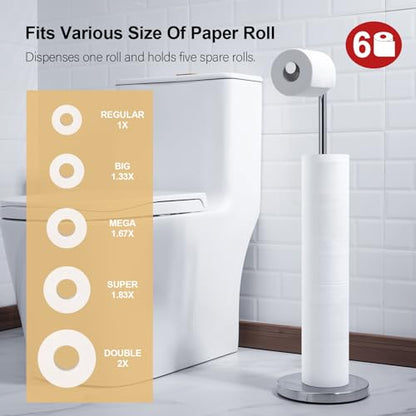 BAGNOLUX Bathroom Toilet Paper Holder Stand with Reserve, SUS304 Stainless Steel Rustproof Pedestal Tissue Roll Holder Heavy Duty, Polished Chrome - color: Polished Chrome