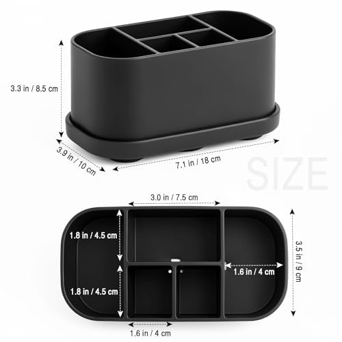Luxspire Toothbrush Holders for Bathrooms, Silicone, 5 Slots, Black | Toothbrush Organizer with Suction Cup Tray, Toothbrush Holder with Drainage for Bathroom Countertop - color: Black