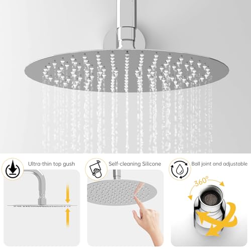 BESy Shower System with 10 Inch Round Rain Shower Head and Handheld Wall Mounted, High Pressure Rainfall Shower Faucet Fixture Combo Set with 2 in 1 Handheld Showerhead for Bathroom, Chrome - color: Chrome