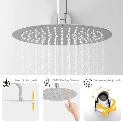BESy Shower System with 10 Inch Round Rain Shower Head and Handheld Wall Mounted, High Pressure Rainfall Shower Faucet Fixture Combo Set with 2 in 1 Handheld Showerhead for Bathroom, Chrome - color: Chrome