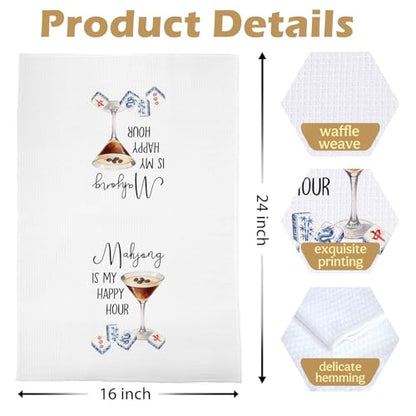 Mahjong Gifts Kitchen Towels - Espresso Martini Gifts Decorative Waffle Dish Towels, Mahjong Gift Hand Towel, Hostess Gift Tea Towel, 16×24 Inches - color: Mahjong- 36