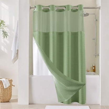 River Dream Cotton Blend Fabric Shower Curtain Set with Liner, Sage, 54x80 | Waffle Weave, No Hook Needed, with Snap in Replacement Liner, Top Sheer Window, Hotel Quality Fabric for Bathroom - color: Sage Green, size: 54"W x 80"L (Pack of 1)