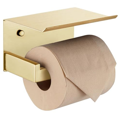 KOKOSIRI Toilet Paper Holder with Shelf Toilet Roll Holder for Bathroom Restroom T-304 Stainless Steel Wall Mounted, Gold Finish, B2010BG - color: Brushed Gold, size: With Shelf(1 Pack)