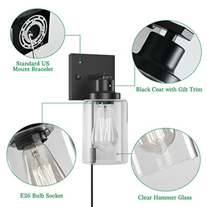 Plug in Wall Sconces, 2 Pack Wall Lamp, Rustic Plug in Wall Light Sconces, Sconces Wall Lighting, E26 Modern Wall Light Fixtures - color: Black, size: 1-Light