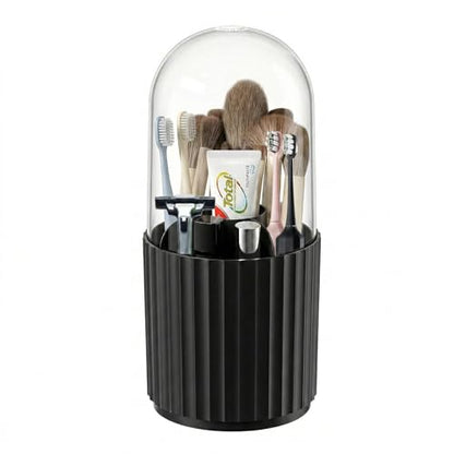 Toothbrush Holder with Sliding Lid, Toothbrush Holders for Bathrooms,360° Rotating Makeup Brush Storage Rack - Waterproof and Dustproof, Toothbrush Toothpaste Holder Beauty Brush (Black) - color: Black