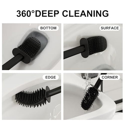 Toilet Brush and Holder Set - Wall Mounted Bathroom Scrub Brush, Toilet Bowl Brush and Plunger Set for Bathroom Cleaner (Grey) - color: Gray