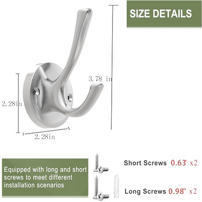 TOFIIGREM Brushed Nickel Wall Hooks Towel Hooks, 2 Pack Coat Robe Hook Heavy Duty Bathroom Double Hook Wall Mounted, Hand Towel Hooks for Closet Entryway Cubicle Kitchen - color: Silver, size: 2 Pack