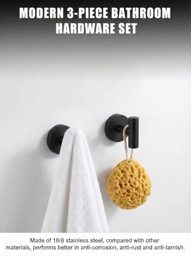 Bathroom Hardware Set, Matte Black 3-Piece | Toilet Paper Holder, Double Robe Hook, Wall Mounted, Stainless Steel - color: Yaguanghei