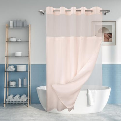 River Dream No Hook Shower Curtain with Snap-in Liner Set, Pink, 71x74 | Snap on/off Waterproof PEVA Liner, See Through Top Window, Slub Textured, Hotel Style Shower Curtain Set, Standard Size - color: Pink, size: 71"W x 74"L (Pack of 1)