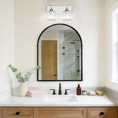 Brushed Chrome Crystal Bathroom Vanity Light, 2-Light Modern Bathroom Lighting Fixtures Over Mirror,Chrome Wall Sconce Light Fixtures with Square Shade - color: Chrome-Square Shade, size: 2-LIGHT