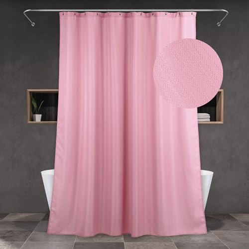 Pink Shower Curtain for Bathroom: Water Repellent Quick Dry - 72"Lx72"W | Striped Textured Linen Style Polyester Fabric Bath Curtain, Solid Simple Elegant Lightweight, Machine Washable, Semi-Sheer - color: Blush Pink, size: 72"W x 72"L (Pack of 1)