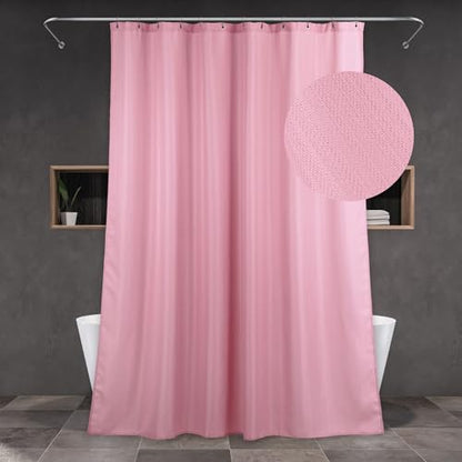Pink Shower Curtain for Bathroom: Water Repellent Quick Dry - 72"Lx72"W | Striped Textured Linen Style Polyester Fabric Bath Curtain, Solid Simple Elegant Lightweight, Machine Washable, Semi-Sheer - color: Blush Pink, size: 72"W x 72"L (Pack of 1)