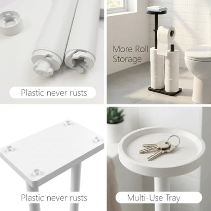 Toilet Paper Holders Free Standing, Holds up to 7 Rolls Toilet Paper Stand with Storage, Bathroom Toilet Paper Organizer with Top Shelf for Small Items, 1-Min Rotating-Lock Assembly, White,L - color: White