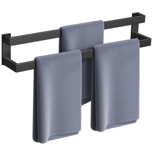 Matte Black Double Towel Bar,32 Inch Towel Rack for Bathroom Stainless Steel Towel Holder Wall-Mounted Bathroom Hardware Accessories - color: Matte Black, size: 32inch