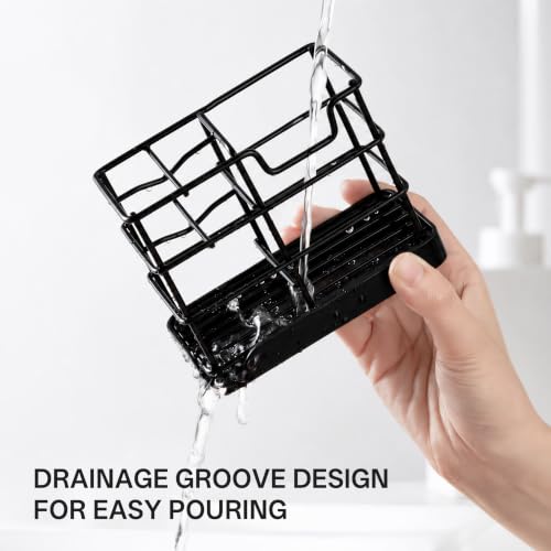 HBlife Toothbrush Holders for Bathrooms Black, Small Stainless Steel Bathroom Toothbrush Holder with Tray, Bathroom Accessories and Apartment Essentials - color: Black