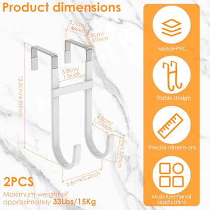 Over The Door Hooks, 2 Pack Dual-Hook 5" Long Door Hangers with Non-Slip PVC Coating for Clothes, Hats, Towel, Bags for Bathroom Bedroom Kitchen, Fits Most 1.2" - 1.4" Width Interior Doors - style: 2 Pack Style