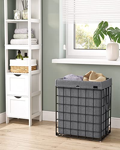 SONGMICS Laundry Hamper, 23.8 Gal. (90L) Laundry Basket, Collapsible Clothes Hamper, Removable and Washable Liner, Metal Wire Frame, for Bedroom Bathroom, Black and Gray ULCB190G01 - color: Black + Gray, size: 90 L