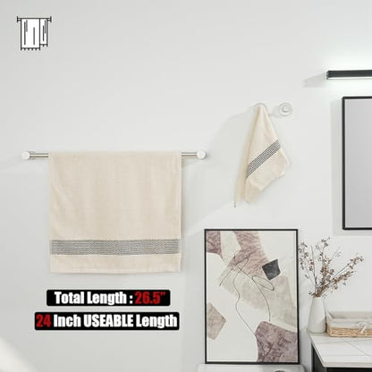 JQK Towel Bar Brushed, 26.5 Inch 304 Stainless Steel Thicken 0.8mm 2 Pieces Towel Rack Bathroom Wall Mount, Useable Length 24 Inch, TB610L24-BN - color: Brushed Steel, size: 26.5 Inch