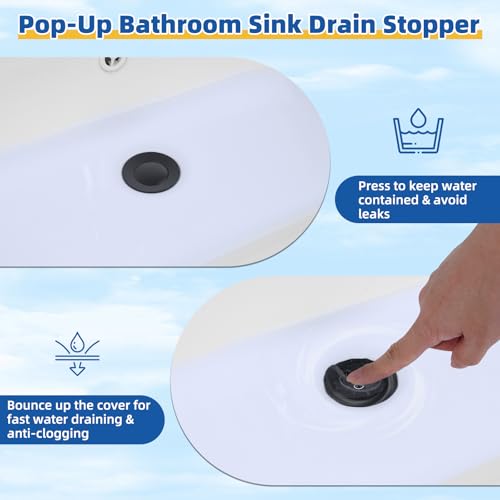 Hibbent Metal Bathroom Sink Drain & Stopper Fit with or Without Overflow | Universal Drain Stopper with Detachable Stainless Steel & Brass Strainer Basket for Lavatory Vanity Vessel Sink, Matte Black - color: Matte Black