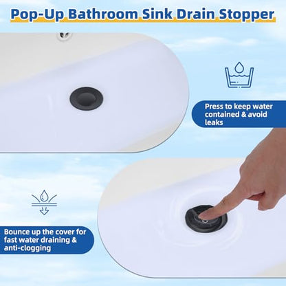 Hibbent Metal Bathroom Sink Drain & Stopper Fit with or Without Overflow | Universal Drain Stopper with Detachable Stainless Steel & Brass Strainer Basket for Lavatory Vanity Vessel Sink, Matte Black - color: Matte Black