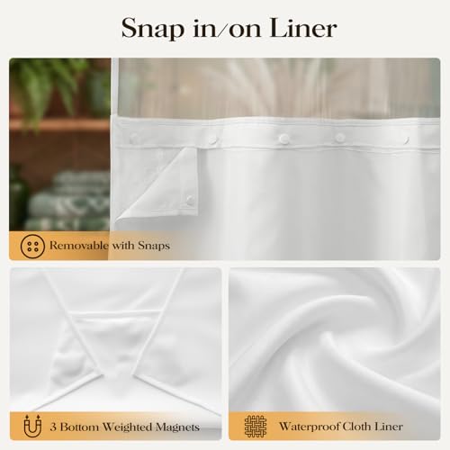 72x87 Ringless Boho Stripe Tassel Shower Curtain with Snap Liner White | Extra Long Size, Heavy Duty Linen Blend, 3 in 1 Shower Curtain Set, Farmhouse Style, Waterproof & Washable, Mesh Top Window - color: White, size: 72"W x 87"L (Pack of 1)