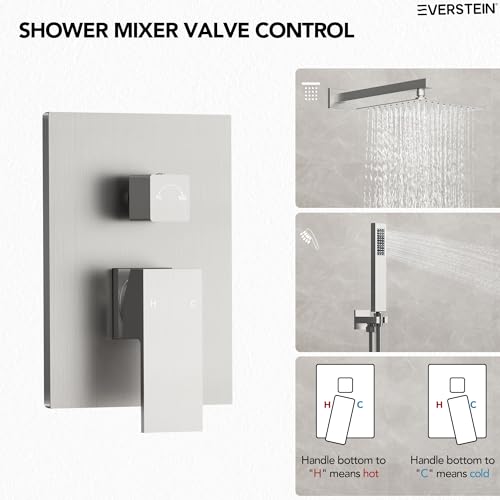 10" High-Pressure Rainfall Shower System with Handheld Spray, Wall Mount Bathroom Shower Faucet Set with Valve (Brushed Nickel) - color: Brushed Nickel