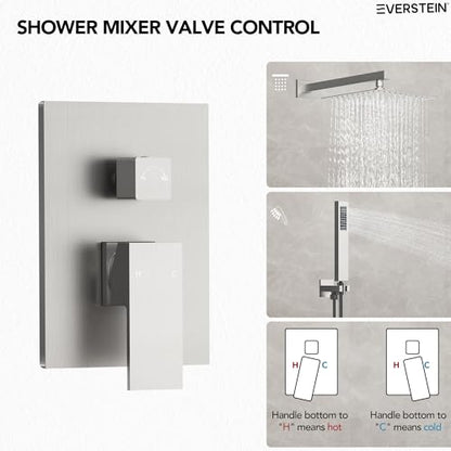 10" High-Pressure Rainfall Shower System with Handheld Spray, Wall Mount Bathroom Shower Faucet Set with Valve (Brushed Nickel) - color: Brushed Nickel