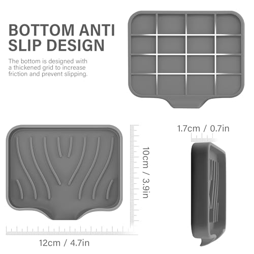 2PCS Self Draining Soap Holder,Spofit Silicone Soap Dish, Suitable for for Kitchen, Bathroom, Shower, Bath Tub,Soap Container (Grey) - color: Grey
