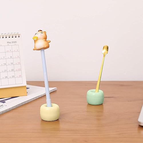 Mini Ceramics Toothbrush Holder Stand for Bathroom Vanity Countertop, Handmade Couple Toothbrush Head Holder, Shaver Holder and Office Pen Holder, Yellow&Green, Pack of 2 - color: Yellow&green