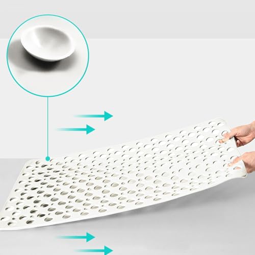 Tiamo TPE Bathtub Mat Non Slip Quick Dry Suction Cups Shower Mat | 35x16 inch long size,machine washable,white,ideal for elderly,pregnant women,kids,smooth surfaces only - color: White, size: 35" x 16" (Rectangular)