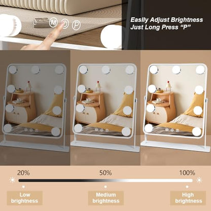 YEKKOPT Vanity Mirror with Lights,Lighted Makeup Mirror with 9 LED Bulbs, Light Up Makeup Mirror with Lights for Dressing Room & Bedroom,Smart Touch Control,360 Rotation - size: 14"L x 12"W
