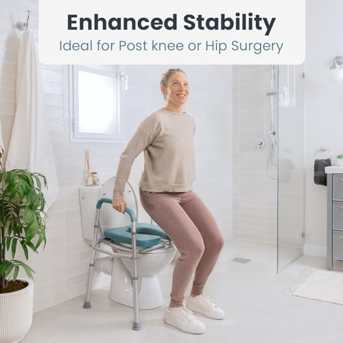 PELEGON Raised Toilet Seat with Handles (400lb) - Adjustable Height & Width Toilet Chair with Arms, Toilet Riser with Handles, Toilet Chair Over Toilet, Handicap Toilet Seat for Elderly (Teal) - color: Teal