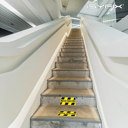 iSYFIX Watch Your Step Floor Decals Stickers, 10x5 Inch, 6 Pack | Self-Adhesive Vinyl, Laminated Anti-Slip, Water Resistance, Indoor & Outdoor - size: 10x5 inch