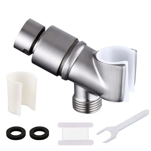 All Metal Handheld Shower Head Holder, Adjustable Shower Wand Holder with Brass Pivot Ball，Shower Arm Holder Mount for Connecting Shower Arm and Shower Hose, BRUSHED NICKEL - color: Handheld-brushed nickel