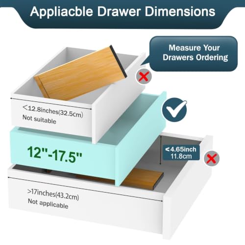 Lzerking Bamboo Drawer Dividers 4.65" High, Adjustable Dresser Drawer Organizers, 12-17.5" Expandable Deep Kitchen Drawer Divider for Dresser, Closet, Kitchen, Bedroom, Bathroom, 6 Pack