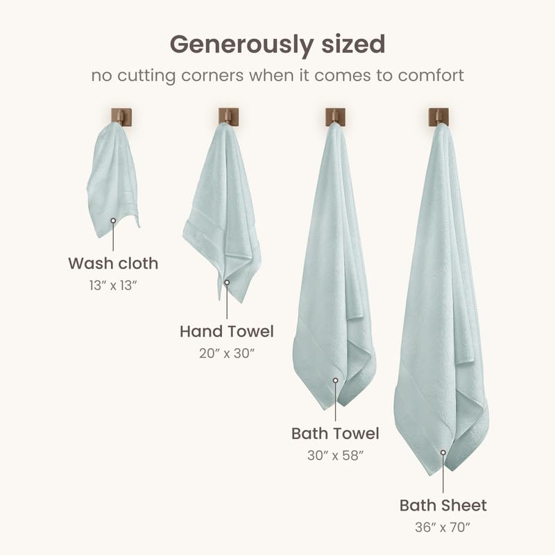 BIOWEAVES 100% Organic Cotton 700 GSM Plush 6-Piece Towel Set GOTS Certified, 2 Bath Towels, 2 Hand Towels & 2 Washcloths - Seafoam - color: Seafoam, size: 6 Pc Towel Set
