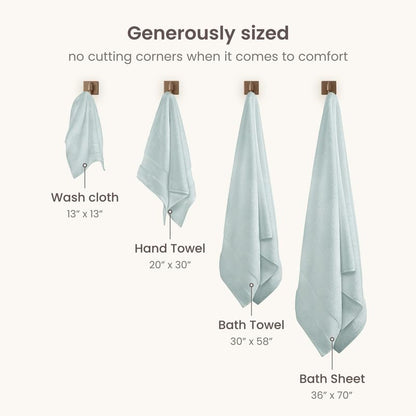 BIOWEAVES 100% Organic Cotton 700 GSM Plush 6-Piece Towel Set GOTS Certified, 2 Bath Towels, 2 Hand Towels & 2 Washcloths - Seafoam - color: Seafoam, size: 6 Pc Towel Set